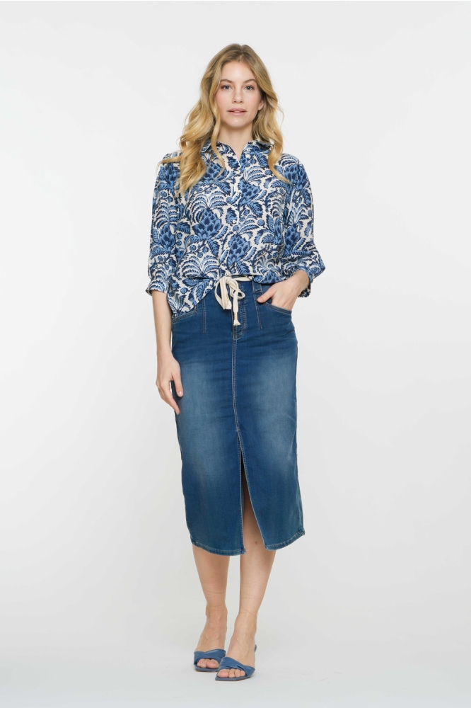 MIDI ROK MET SPLIT 56001 10 811 STONEWASH DENIM